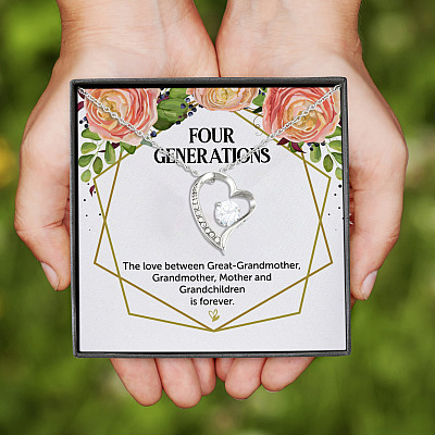 Alternative view of Four Generations Love Thoughtful Quotes Mothers Day Gift Forever Love Heart Pendant Necklace