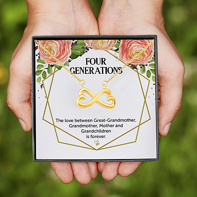 Four Generations Love Thoughtful Quotes Mothers Day Gift Infinity Heart Pendant Necklace