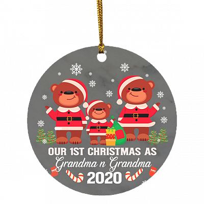 Our First Christmas As Grandpa And Grandma Circle Ornament - Grandparents Christmas Tree Holiday Decoration, White, Circle Ornament