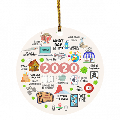 2020 Pandemic Quarantine Circle Christmas Ornament Keepsake - Funny Holiday Flat Ornament For Christmas Tree, White, Circle Ornament