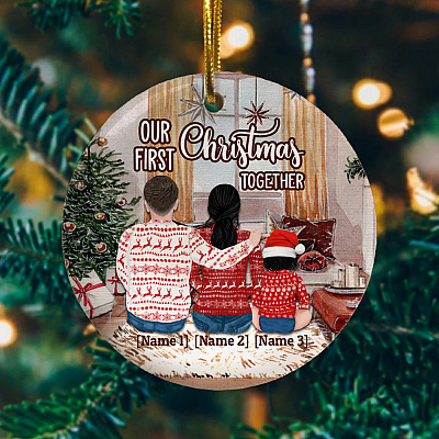 Alternative view of Personalized Our First Christmas Together Family Decorative Christmas Ornament - Holiday Flat Circle Ornament