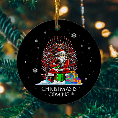 Alternative view of Christmas Is Coming Christmas Ornament - Santa Candy Cane Throne Christmas Ornament - Funny Holiday Gifts