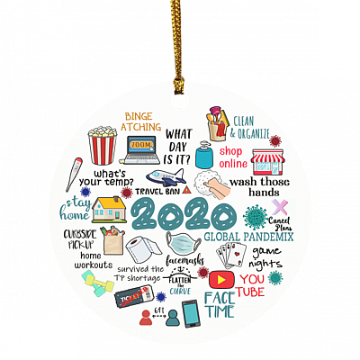 2020 Pandemic Annual Events Quarantine Christmas Ornament Holiday Flat Circle Ornament, White, Circle Ornament