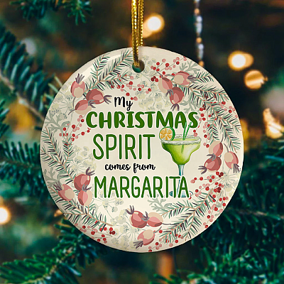 Alternative view of My Christmas Spirit Comes From Margarita Decorative Christmas Ornament- Holiday Flat Circle Ornament Keepsake