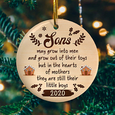 Alternative view of Sons May Grow Into Men Decorative Christmas Ornament - Holiday Flat Circle Ornament Keepsake