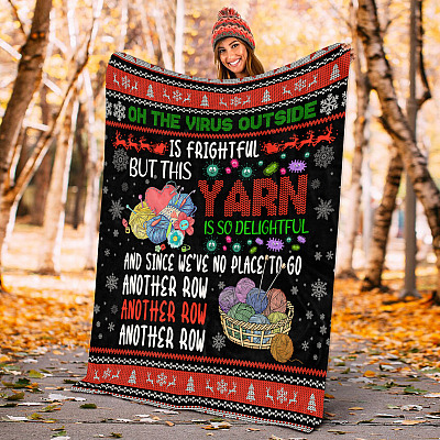 Alternative view of Oh The Virus Outside Is Frightful But This Yarn Is So Delightful Fleece Blanket - Sherpa Blanket