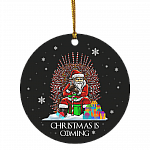 Christmas Is Coming Christmas Ornament - Santa Candy Cane Throne Christmas Ornament - Funny Holiday Gifts, White, Circle Ornament