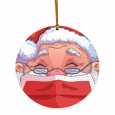 Santa Claus With Full Mask Decorative Christmas Ornament - Holiday Flat Circle Ornament, White, Circle Ornament