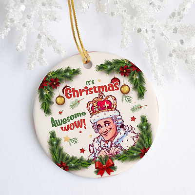 Alternative view of It's Christmas Awesome Wow Decorative Christmas Ornament - Holiday Flat Circle Ornament