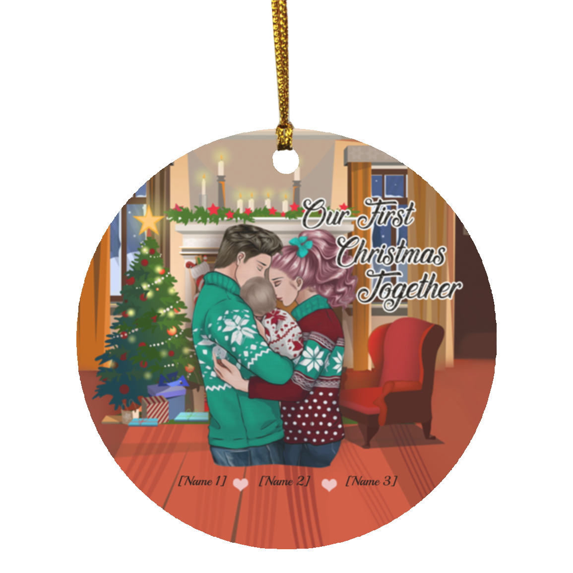 Personalized Our First Christmas Together Holiday Circle Ornament Keepsake - Our First Christmas As Mommy and Daddy, White, Circle Ornament
