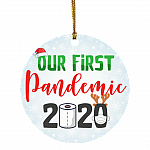 Our First Pandemic 2020 Toilet Paper Mask Decor Christmas Ornament - Holiday Flat Circle Ornament Keepsake, White, Circle Ornament