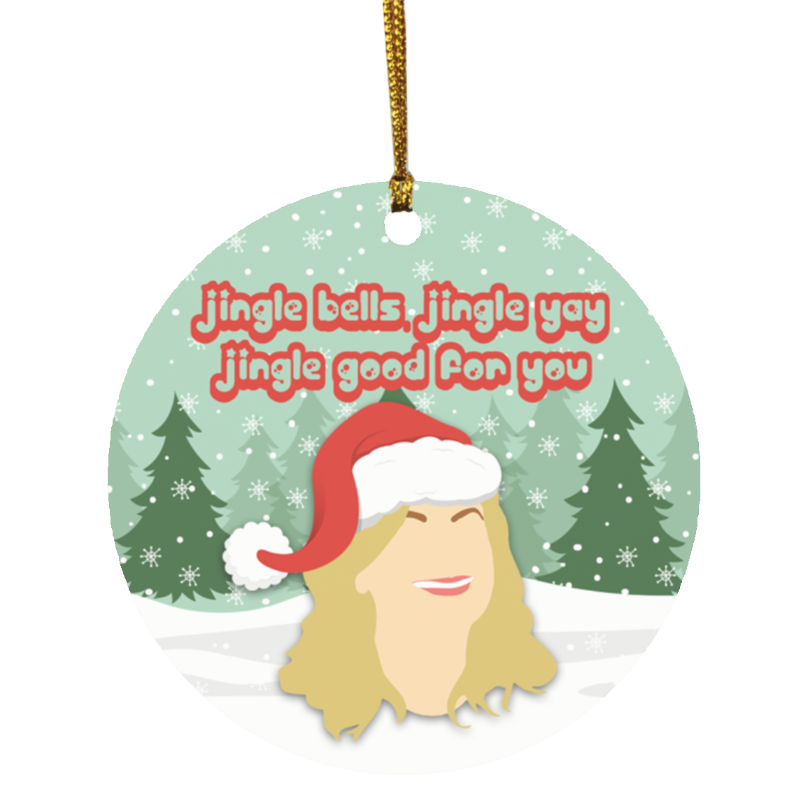 Jingle Bells Jingle Yay Jingle Good for You Movie Christmas Ornament - Holiday Flat Circle Ornament Keepsake, White, Circle Ornament