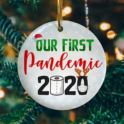 Alternative view of Our First Pandemic 2020 Toilet Paper Mask Decor Christmas Ornament - Holiday Flat Circle Ornament Keepsake