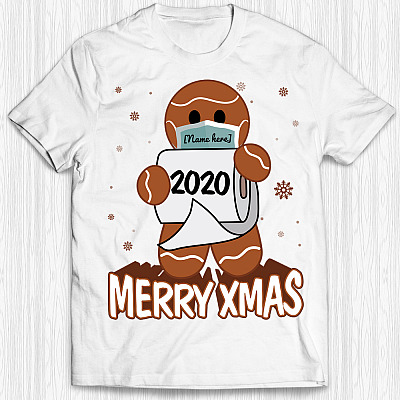 Alternative view of Personalized Gingerbread Man Wear Mask Funny Quarantine Christmas T-Shirt - V-Neck