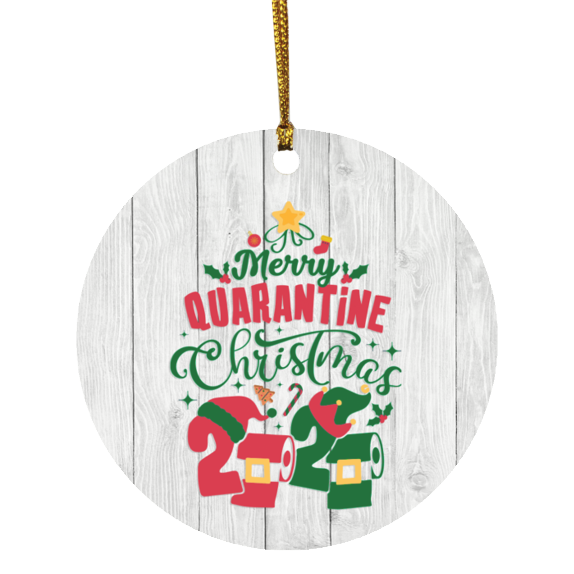 Merry Quarantine Christmas Funny Pandemic Christmas 2020 Xmas Holiday Flat Circle Ornament Keepsake, White, Circle Ornament