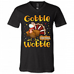 Funny Thanksgiving Gobble Till You Wobble Turkey Gift T-Shirt - V Neck, Black, V-Neck T-Shirt