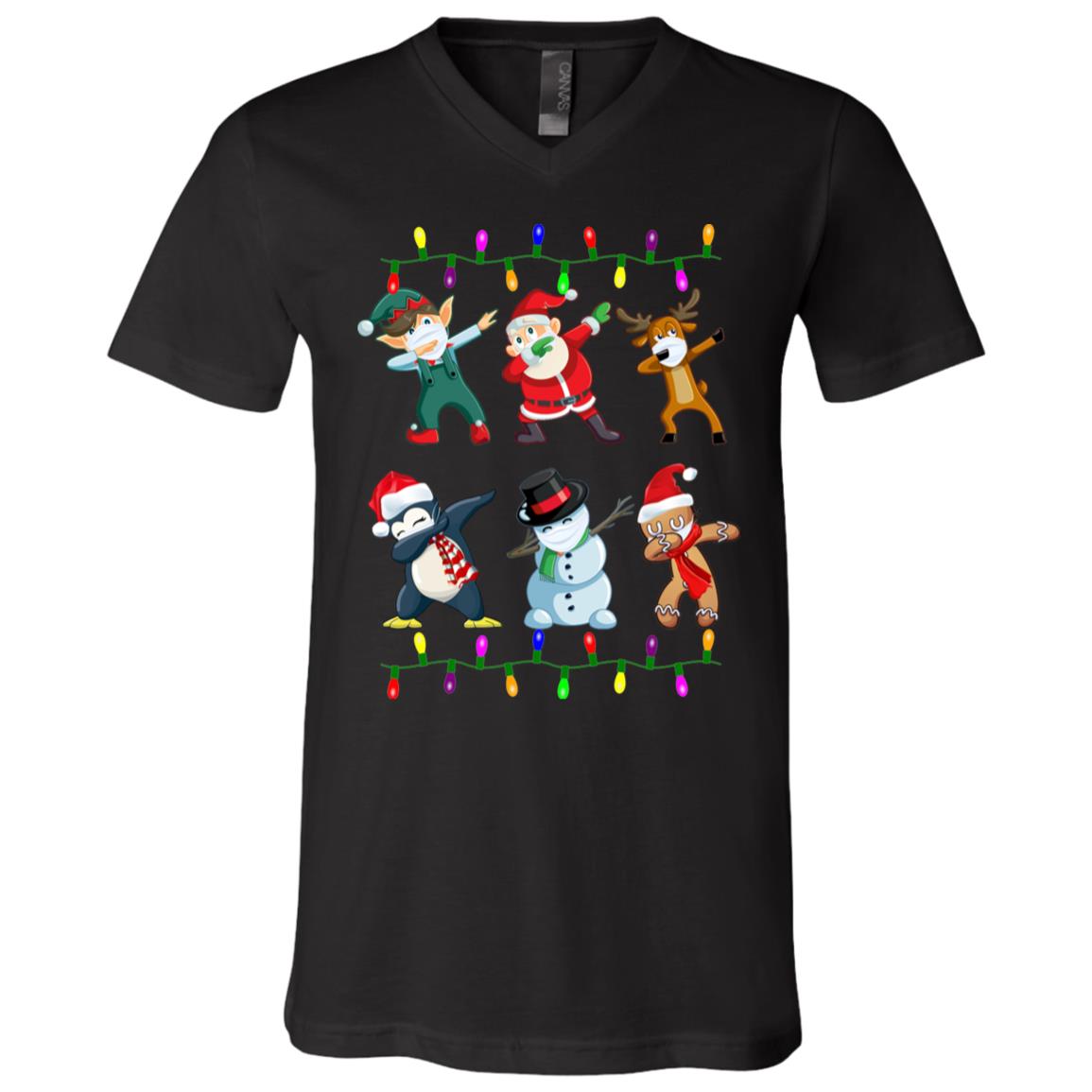 Dabbing Santa Elf Buddy with Friends Funny Christmas Gift T-Shirt - V Neck, Black, V-Neck T-Shirt