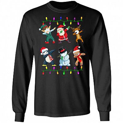 Dabbing Santa Elf Buddy with Friends Funny Christmas Gift Ugly Christmas Sweater Long Sleeve, Black, Long Sleeve