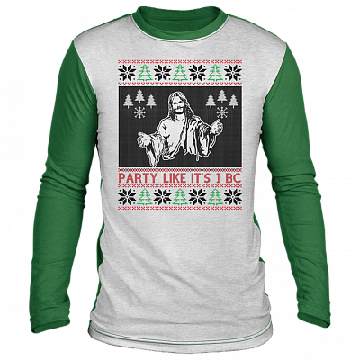Party Like It's Year 1 Before Christ Happy Birthday Jesus Ugly Sweater, White/Green, Ugly Christmas Sweater