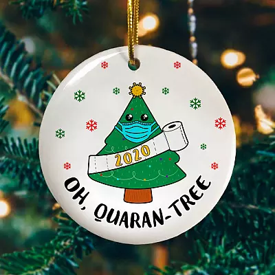 Alternative view of Oh Quaran-Tree Quarantined Christmas Tree 2020 Decorative Ornament - Holiday Flat Circle Ornament