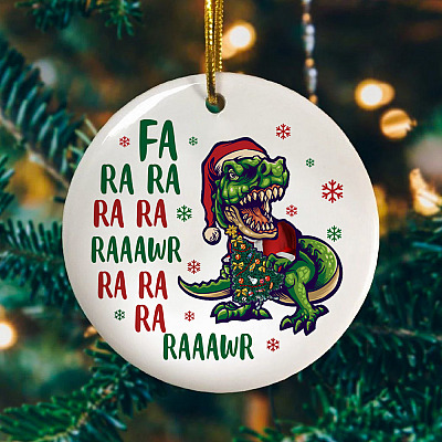 Alternative view of Fa Ra Ra Rawr Rawr Dinosaur Christmas Ornament - Funny T-rex Xmas Ornament - Tyrannosaurus Rex Ornament