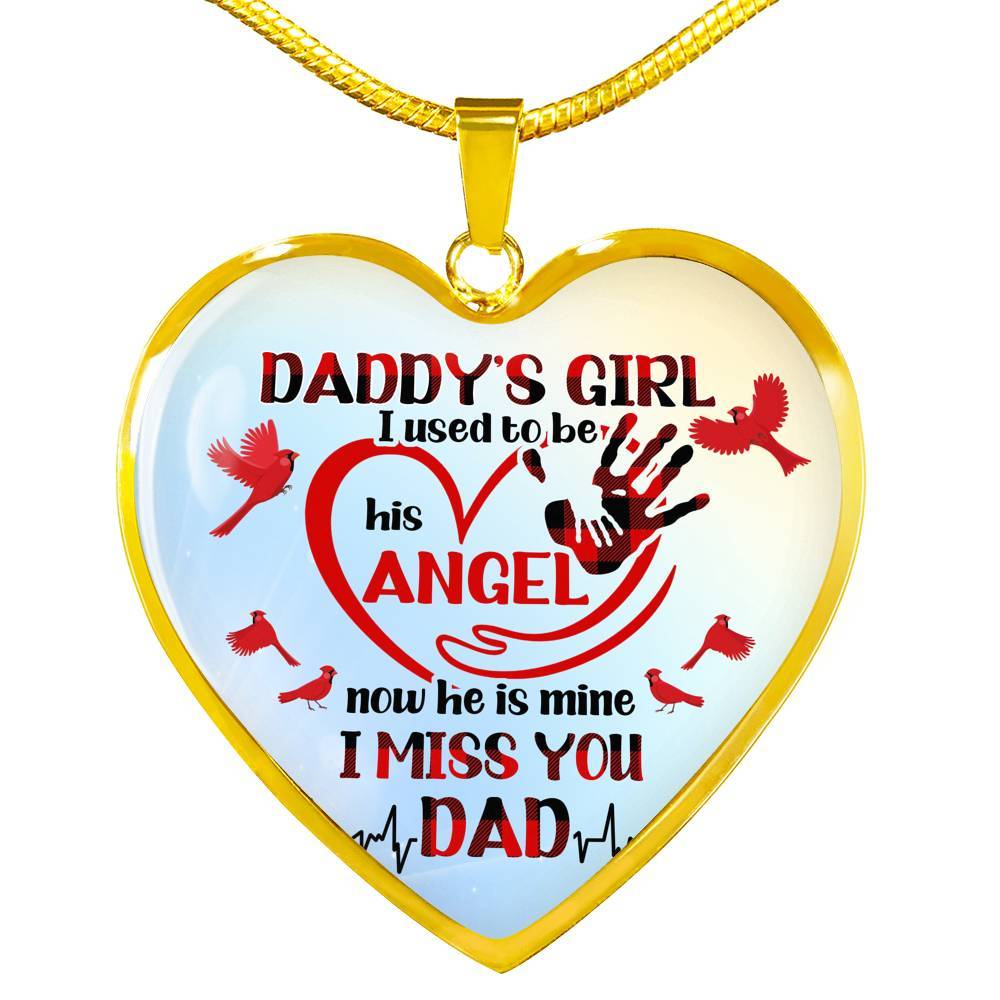 Daddy's Girl I Used To Be His Angel Red Cardinals Heart Pendant Necklace - Cardinals Father Daughter Necklace - Heart Luxury Necklace (Gold Plated)