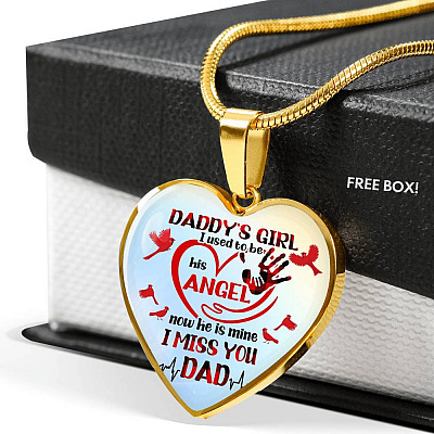 Daddy's Girl I Used To Be His Angel Red Cardinals Heart Pendant Necklace - Cardinals Father Daughter Necklace - Heart Luxury Necklace (Gold Plated)