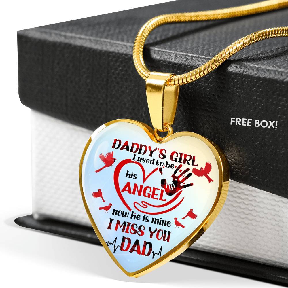 Daddy's Girl I Used To Be His Angel Red Cardinals Heart Pendant Necklace - Cardinals Father Daughter Necklace - Heart Luxury Necklace (Gold Plated)