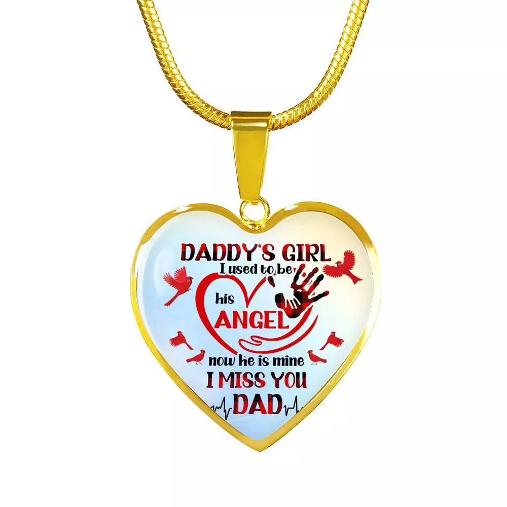Daddy's Girl I Used To Be His Angel Red Cardinals Heart Pendant Necklace - Cardinals Father Daughter Necklace - Heart Luxury Necklace (Gold Plated)