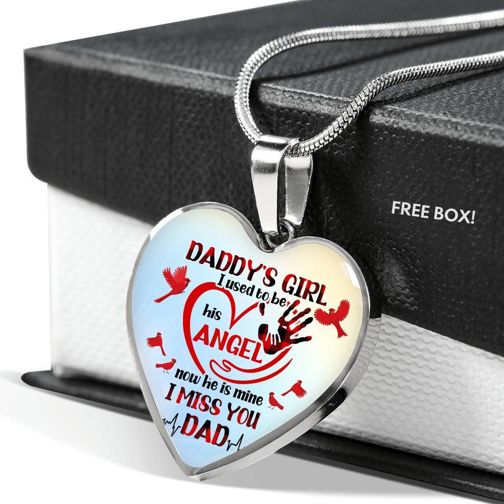 Daddy's Girl I Used To Be His Angel Red Cardinals Heart Pendant Necklace - Cardinals Father Daughter Necklace - Heart Luxury Necklace (Silver)