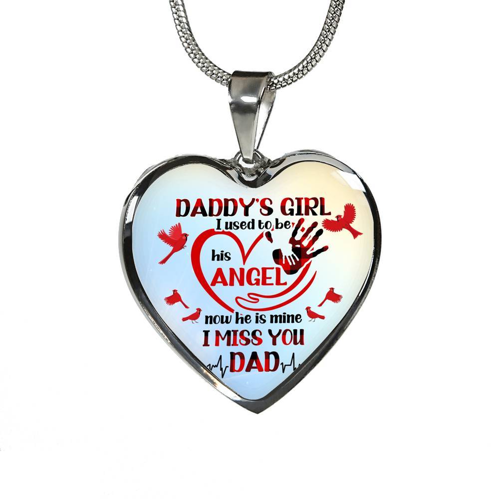 Daddy's Girl I Used To Be His Angel Red Cardinals Heart Pendant Necklace - Cardinals Father Daughter Necklace - Heart Luxury Necklace (Silver)