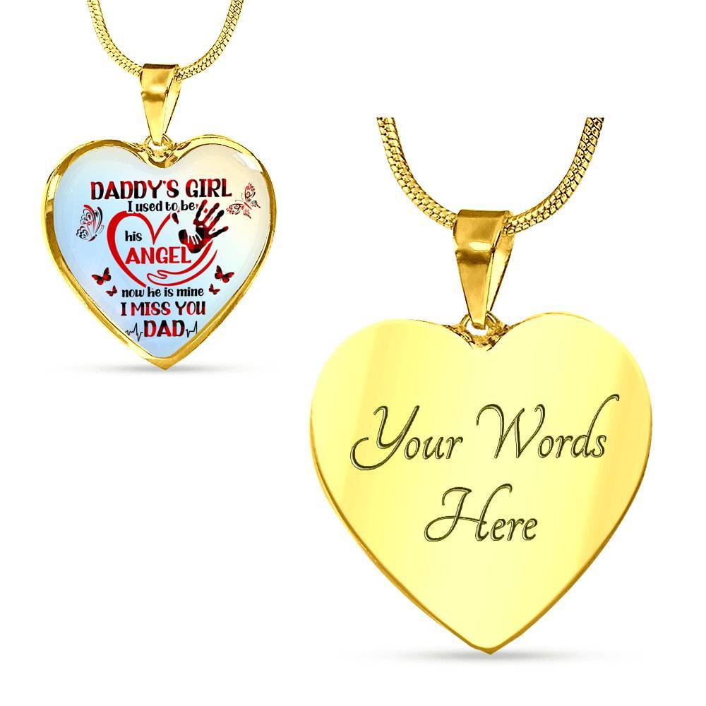 Daddy's Girl I Used To Be His Angel Butterflies Heart Pendant Necklace - Butterfly Father Daughter Necklace - Heart Luxury Necklace (Gold Plated)