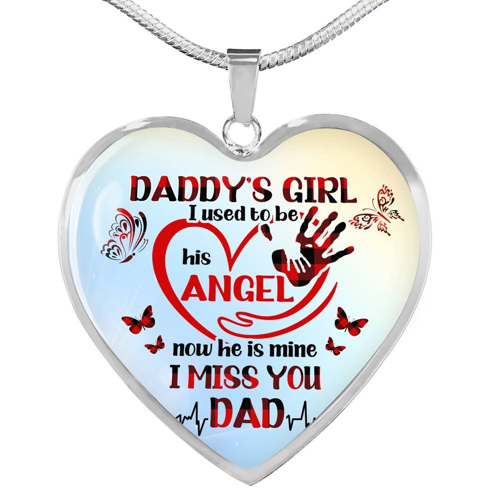 Daddy's Girl I Used To Be His Angel Butterflies Heart Pendant Necklace - Butterfly Father Daughter Necklace - Heart Luxury Necklace (Silver)