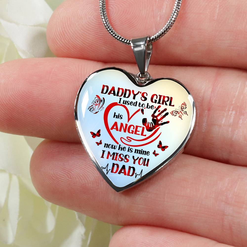 Daddy's Girl I Used To Be His Angel Butterflies Heart Pendant Necklace - Butterfly Father Daughter Necklace - Heart Luxury Necklace (Silver)