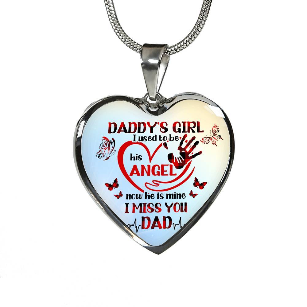 Daddy's Girl I Used To Be His Angel Butterflies Heart Pendant Necklace - Butterfly Father Daughter Necklace - Heart Luxury Necklace (Silver)