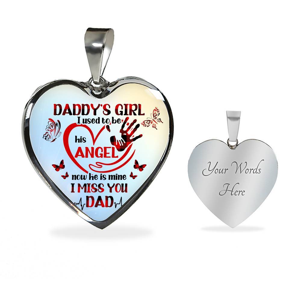Daddy's Girl I Used To Be His Angel Butterflies Heart Pendant Necklace - Butterfly Father Daughter Necklace - Heart Luxury Necklace (Silver)