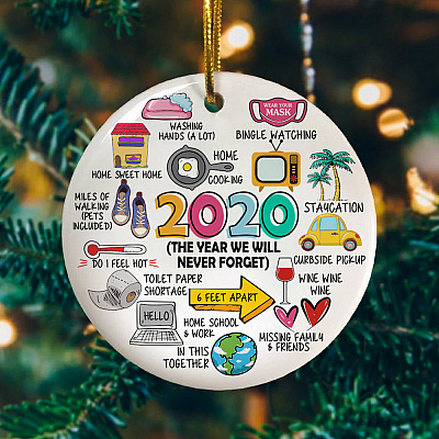 Alternative view of 2020 The Year We Will Never Forget Decorative Christmas Ornament - Holiday Flat Circle Ornament