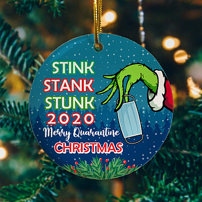 Alternative view of Stink Stank Stunk 2020 Merry Quarantine Christmas Circle Christmas Tree Ornament Keepsake