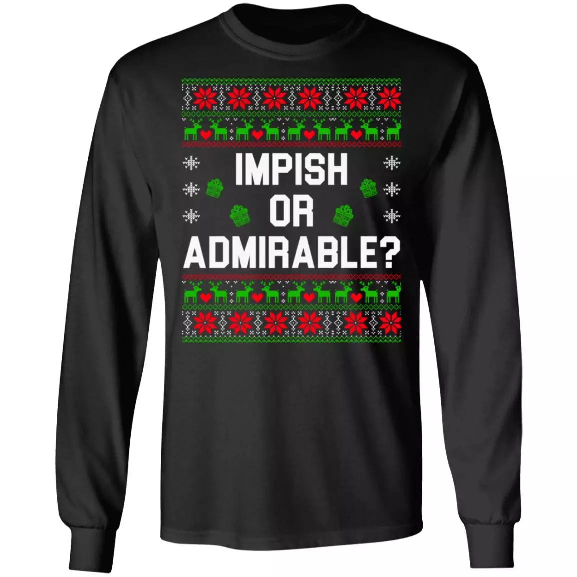 Impish or Admirable Belsnickel the Office Funny Christmas Ugly Christmas Sweater Long Sleeve, Black, Long Sleeve