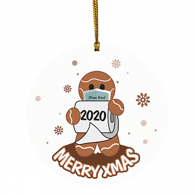 Personalized Gingerbread Man Wear Mask Funny Quarantine Christmas Holiday Flat Circle Ornament Keepsake, White, Circle Ornament