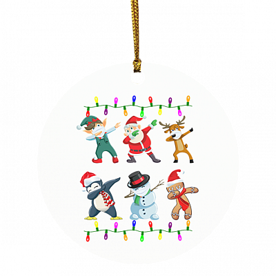 Dabbing Santa Elf Buddy with Friends Funny Christmas Holiday Flat Circle Ornament Keepsake, White, Circle Ornament