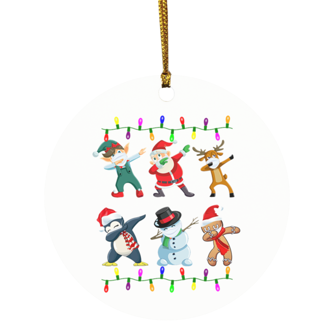 Dabbing Santa Elf Buddy with Friends Funny Christmas Holiday Flat Circle Ornament Keepsake, White, Circle Ornament
