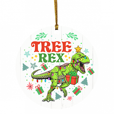 Tree Rex Dinosaur Christmas Ornament - Funny T-rex Xmas Ornament - Tyrannosaurus Rex Ornament, White, Circle Ornament