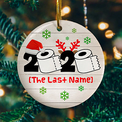 Alternative view of Personalized Toilet Paper with Family Name Quarantine Pandemic Christmas Holiday Flat Circle Ornament Keepsake