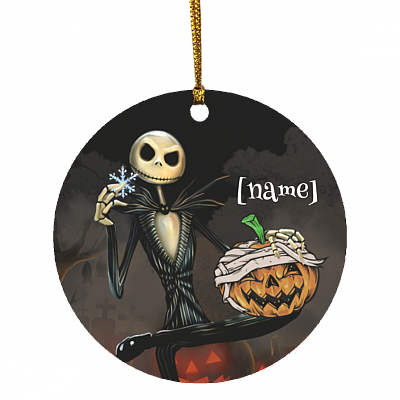 Personalized Jack Skellington Christmas Circle Ornament - Holiday Nightmare Gift, White, Circle Ornament
