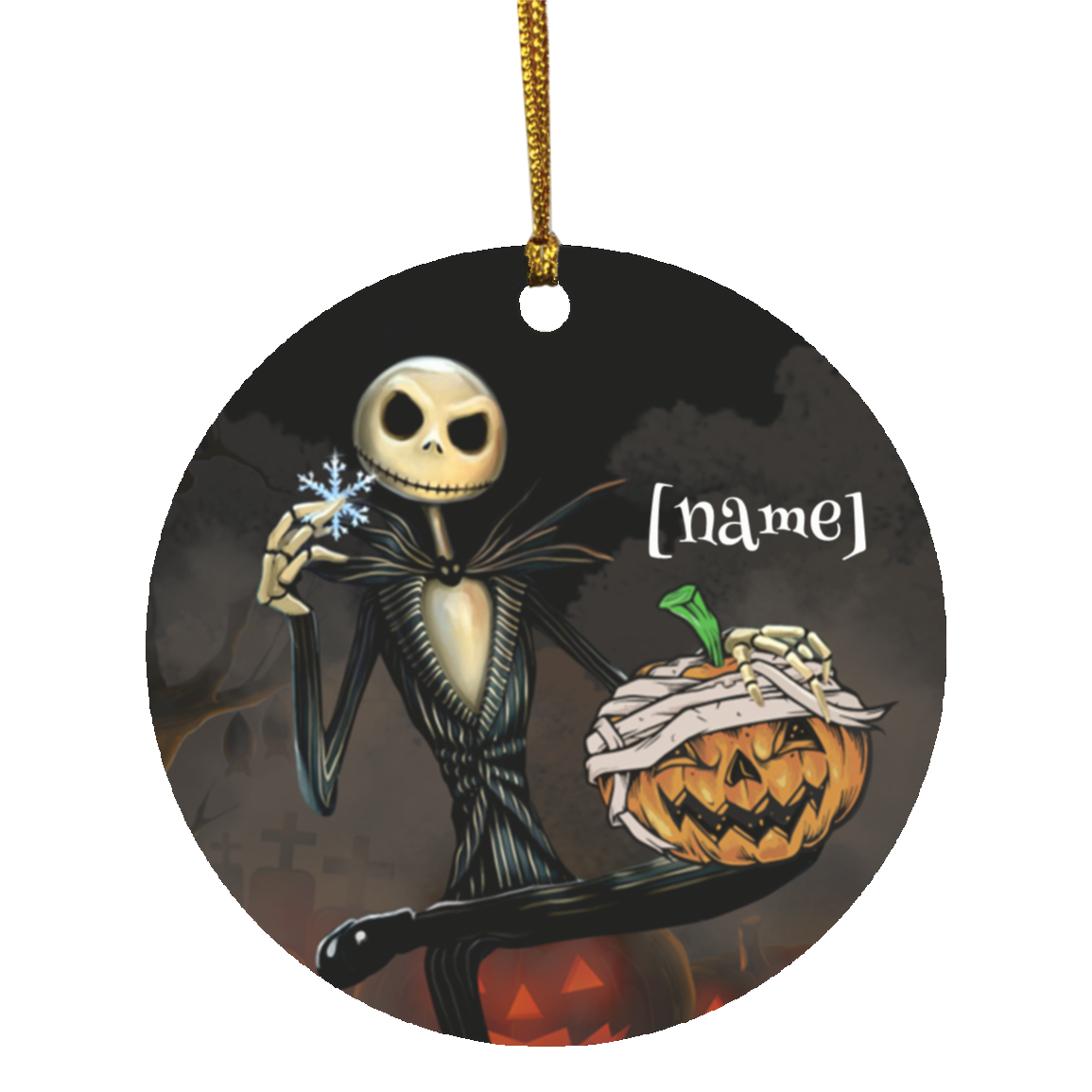 Personalized Jack Skellington Christmas Circle Ornament - Holiday Nightmare Gift, White, Circle Ornament