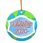 Earth Wearing Mask Quarantine 2020 Decorative Christmas Ornament - Holiday Flat Circle Ornament, White, Circle Ornament