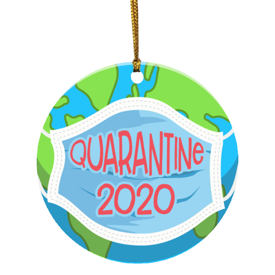 Earth Wearing Mask Quarantine 2020 Decorative Christmas Ornament - Holiday Flat Circle Ornament, White, Circle Ornament