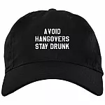 Avoid Hangovers Stay Drunk - Funny Wine Beer Lovers Twill Cap - High-Profile Snapback Hat - Trucker Hat, Black, Brushed Twill Dad Cap