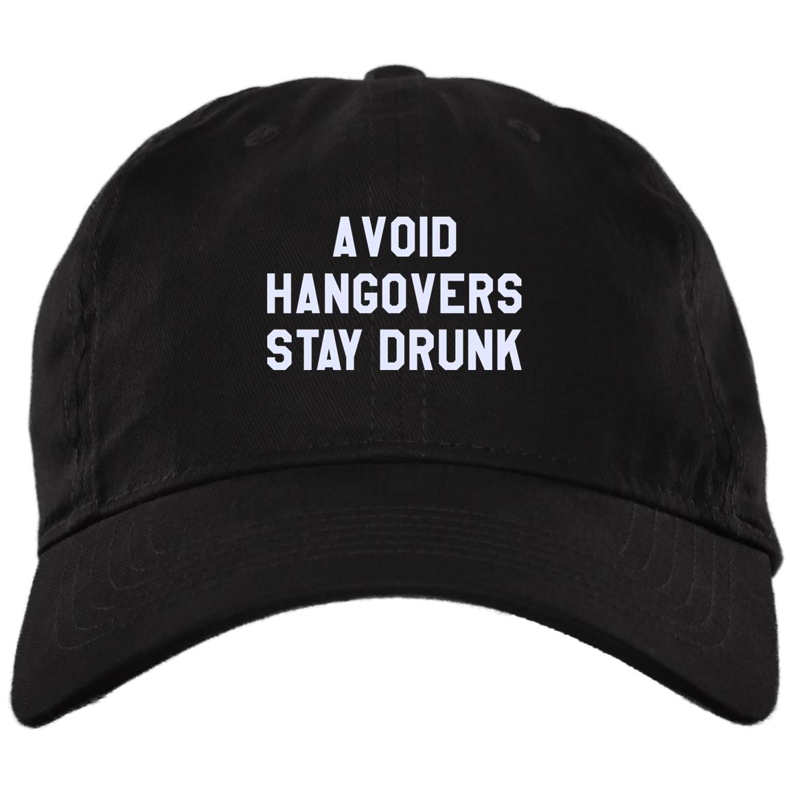 Avoid Hangovers Stay Drunk - Funny Wine Beer Lovers Twill Cap - High-Profile Snapback Hat - Trucker Hat, Black, Brushed Twill Dad Cap